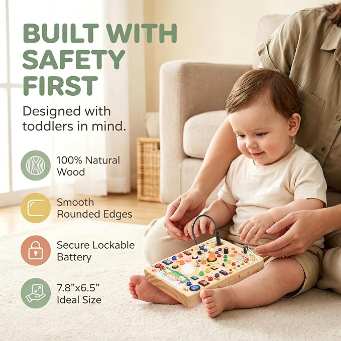 RichBoy Montessori Toy Busy Board with 40 LED Lights, 59-in-1 Sensory Toys for Toddlers, Travel Educational Activity for Airplane, Ideal Christmas Birthday Gift for Boys & Girls (Farm 7.8" x 6.5")