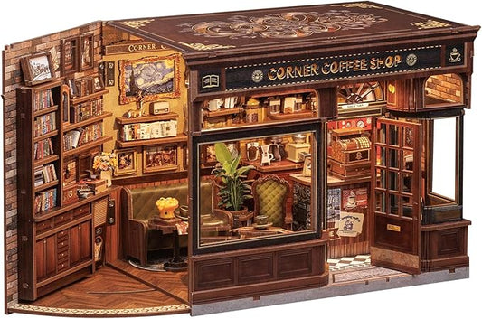 CUTEBEE Book Nook Kit, DIY Miniature Dollhouse Kits for Adult and Teens, 3D Wooden Puzzle, Mini Booknook Tiny House Model Building Kit, Decorative Bookend with LED, Craft Gifts for Family, Friends