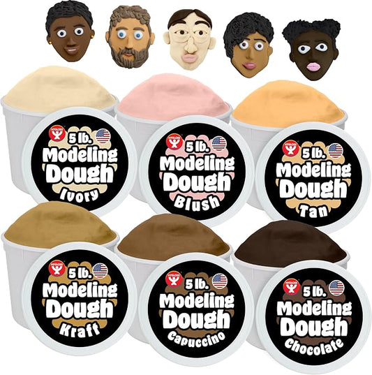 Hygloss Play Modeling Dough for Kids – Multicultural Skin Tones – Safe & Non-Toxic Sensory Dough for Arts & Crafts – Play Clay for Toddler Activities, Preschool Classroom Must-Haves (6 Tubs x 5lb.)