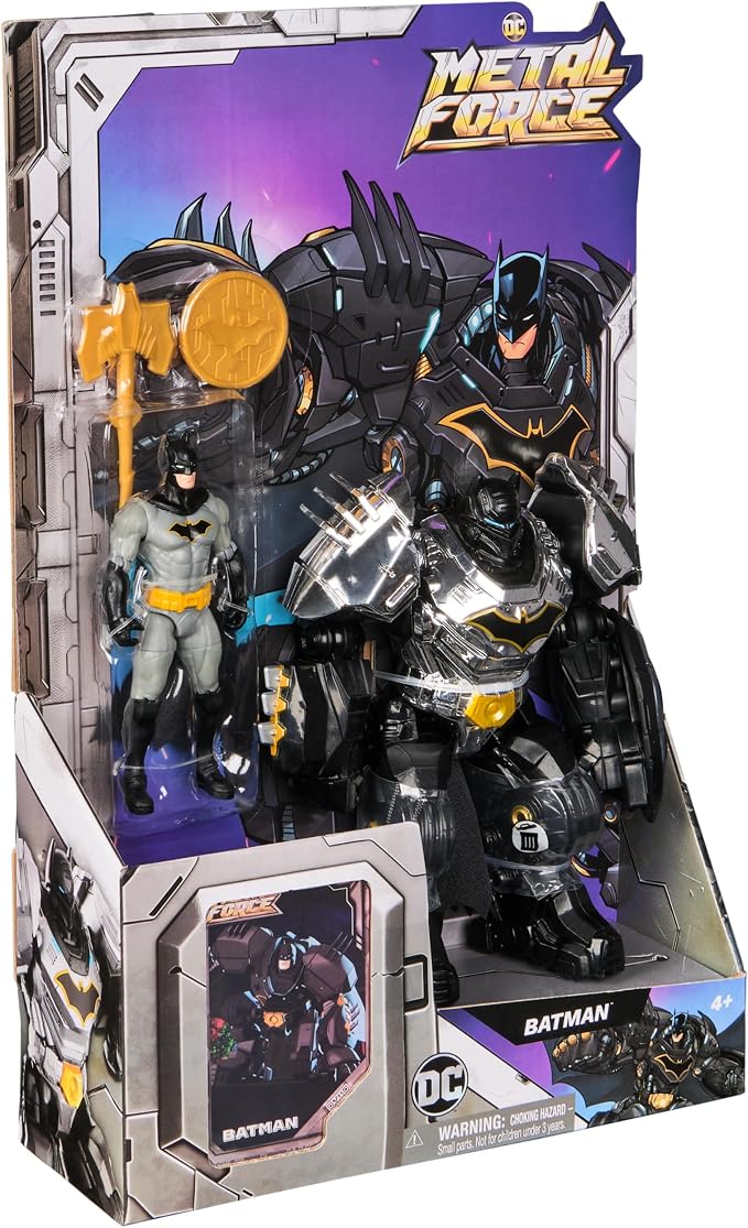 DC Comics, Metal Force Batman Action Figure, 6-Inch with 4-Inch Mini Figure, Built-in Blaster and Armor Suit, Super Hero Kids Toys for Boys and Girls Ages 4 and Up