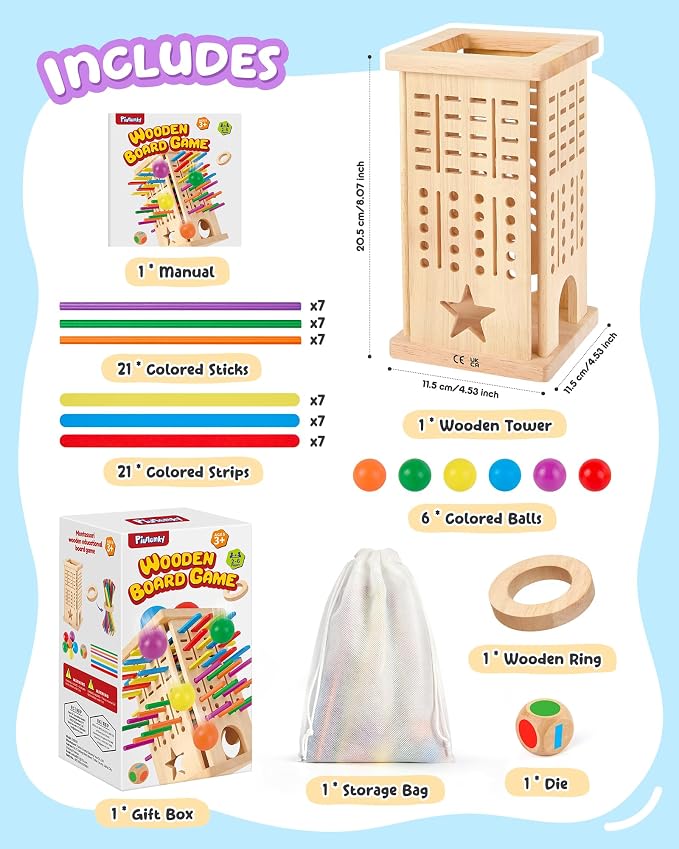 Montessori Game Wooden Board Game, Montessori Toys for 3 4 5 6 Year Olds, Board Games for Kids 4-6, 21 Sticks 21 Strips Fine Motor Skills Toy Family Game, Math Wooden Stick Game, Gift Boys Girls
