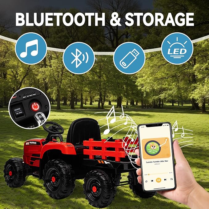 24V Ride on Tractor with Trailer, 400W Electric Car for Kids, Toddler Ride On Toy W/Remote Control, 3 Speed Adjustable, MP3, Bluetooth, LED Light, Emerald