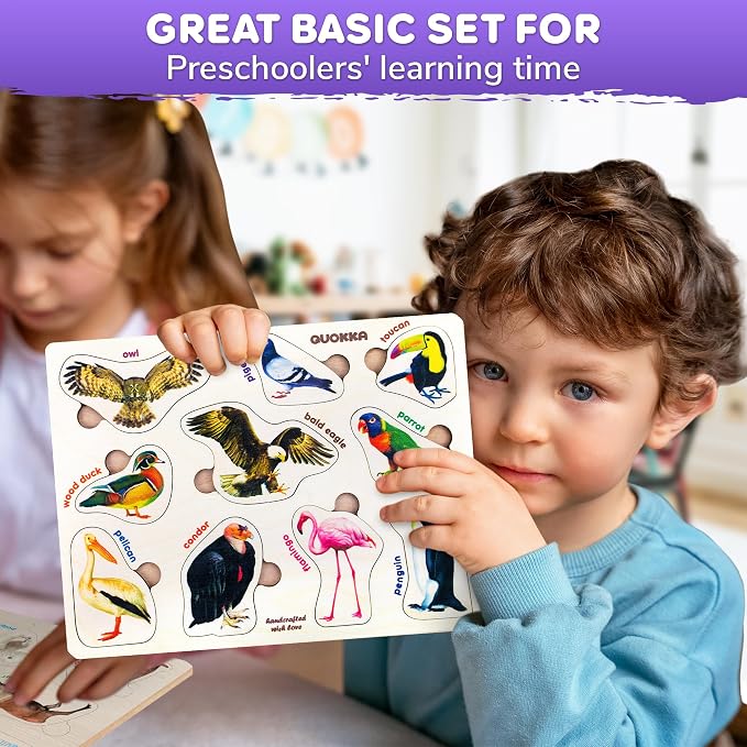 QUOKKA Wooden Puzzles for Toddlers 1-3 – 3xSET Kids Puzzles Ages 2-4 – Montessori Toy Puzzle for Toddlers 3-5 – Wood Toy Learning Realistic Insects - Arctic Animals - Birds for Boy and Girl
