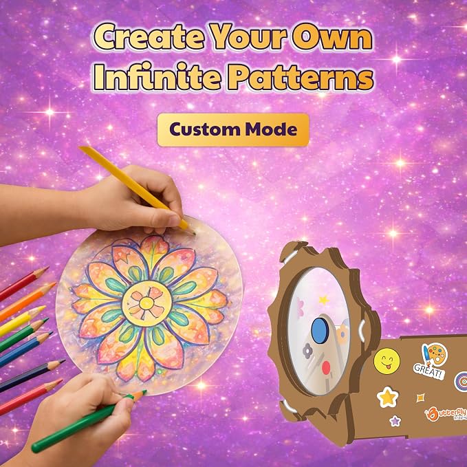 Butterfly EduFields 4-in-1 DIY Wooden Kaleidoscope Kit for Kids Ages 6-10 | Creative Arts & Crafts STEM Activity | Build Your Own Kaleidoscope | Gift for Girls & Boys