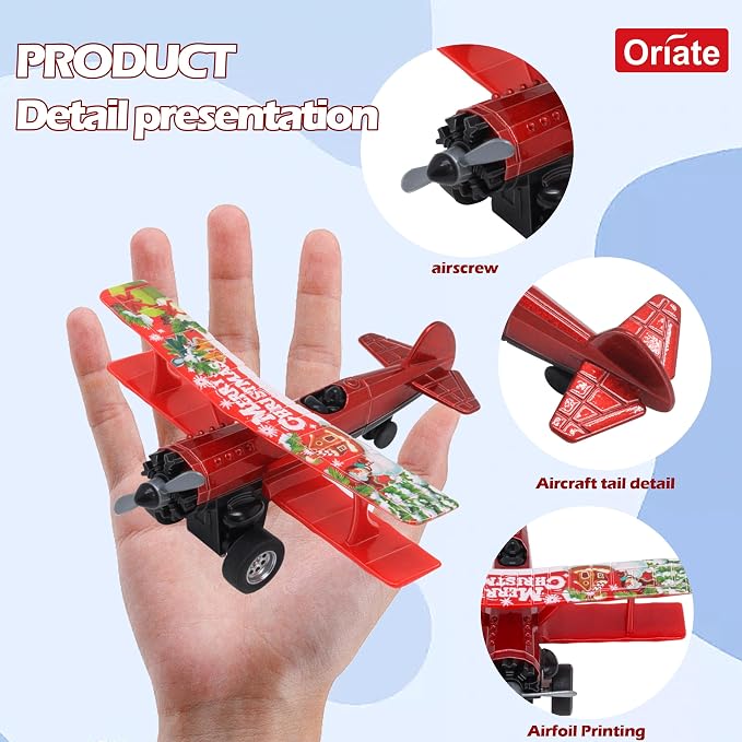 Oriate 3 Pack Die-Cast Pull Back Toy Airplane Set, Aircraft Model Toy Airplanes, Party Favor Gifts, Christmas, Halloween, Easter, Birthday, for Boy and Girl 3 Years Old and Up