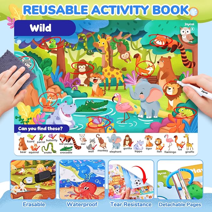 JoyCat Seek & Find Game Books - Preschool Learning Activity for Toddlers & Kids Ages 3-5, Travel Activities Toys for Road Trip Car Airplane, Busy Book, Birthday Gifts for Girls and Boys Ages 4-8