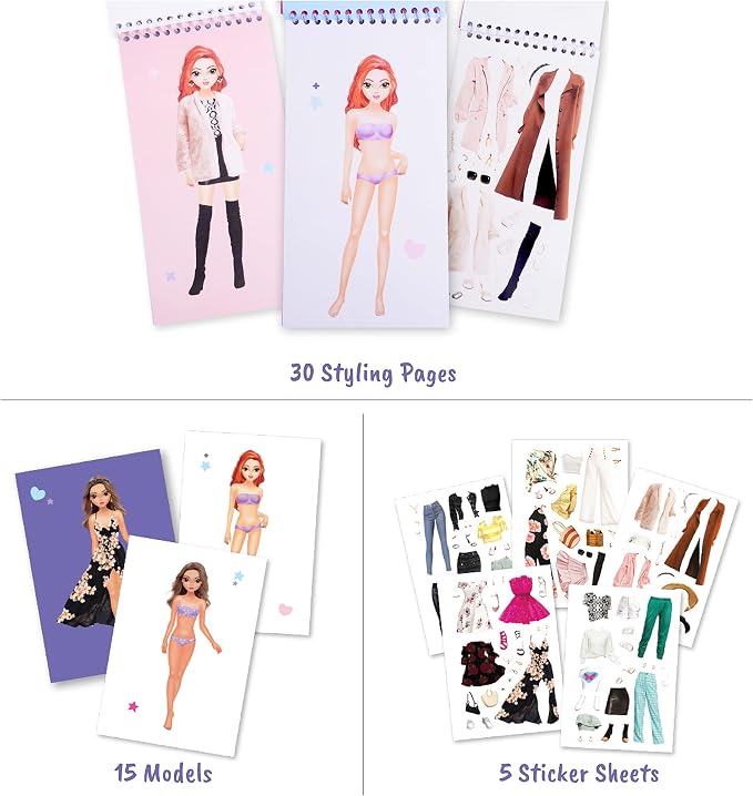 BSCOOL Fashion Runway & Sticker Dress Up Activity Book 2-Pack for Girls Ages 5+ – 200+ Stickers – Paper Doll Fashion Design Books – Creative Birthday Gift for Kids