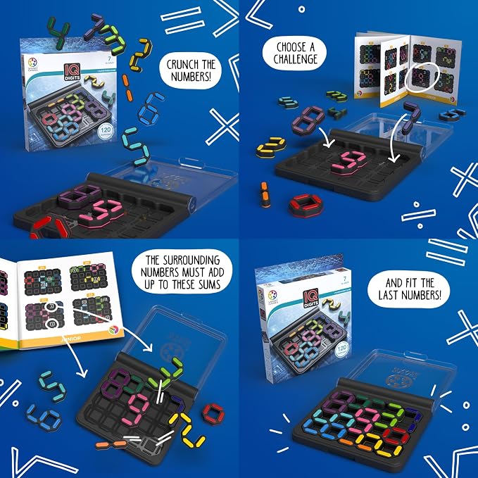 SmartGames IQ Digits – Compact Travel Logic Game with 120 Number Challenges, Math & Puzzle Brain Teaser for Kids & Adults, STEM Toy for Ages 7+, Portable Educational Game