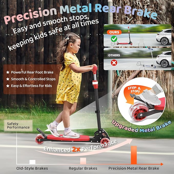 Kick Scooters for Kids 5-7 8-12,Lean to Steer,Three Wheeled Light Up,28"-32" Adjustable Handlebar,Widen Anti-Slip Deck,Floor Push Scooter for Boys Girls Ages 6-12 3-4 Old,Foldable for Travel