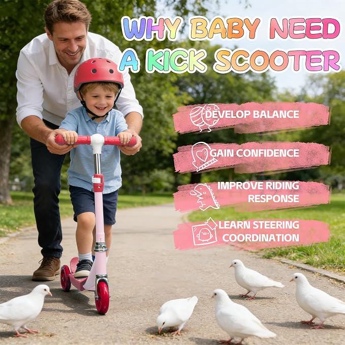 Scooters for Kids 3-5 Years Age 3-Wheel Light Up Scooter with Flexible Steer & 3-Adjustable Height for Boys Girls Outdoor Indoor Recreational Transport Blue Pink Orange