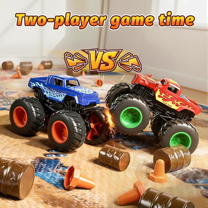 27pcs Monster Truck Playset with Arena Playmat, 1:64 Mini Toy Trucks with Interchangeable Car Shells, Ramps & Barrels, DIY Racing Game Birthday Gifts for Boys Kids Age 3 4 5 6 7 8 Year Old
