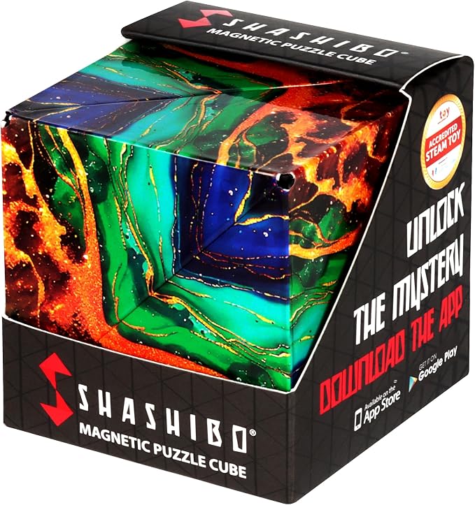 Shashibo Sensory Fidget Toy for Adults & Kids, Stress Relief Fidget Toy for Adults, Teens & Kids, Cool Fidget Toys for Desk, Classroom Must Have, Sensory Shape Shifting Cube, 100+ Possible Shapes