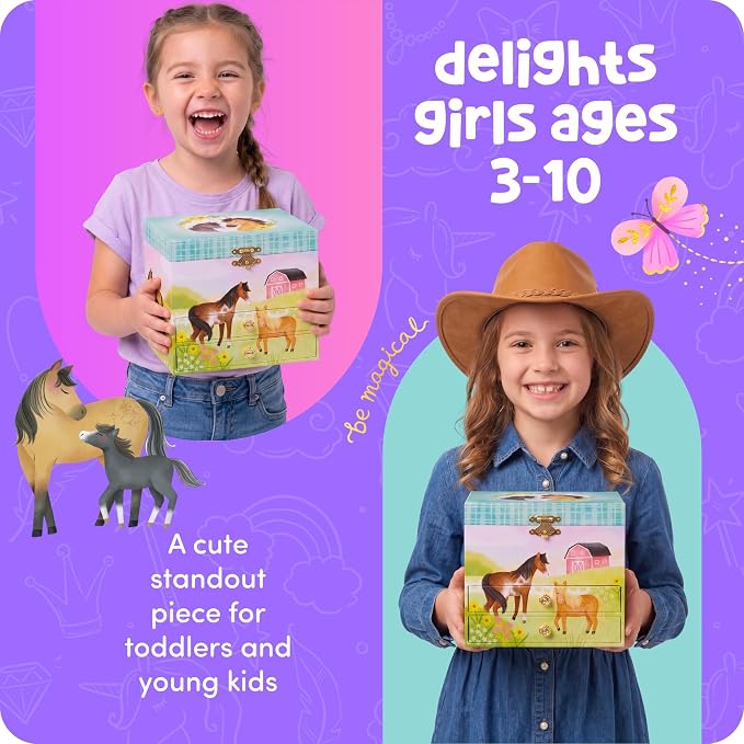 Giggle & Honey Musical Horse Jewelry Box for Girls - Kids Dancing Horse Music Box with Mirror, Horse Gifts for Little Girls, Childrens Birthday Gift, Ages 3-10