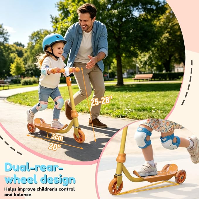Three Wheel Scooter for Kids 2-5, Light Up Princess Scooters with Handleber-Steer, Adjustable Height Kick Scooters for Boys & Grils, Indoor and Outdoor Use