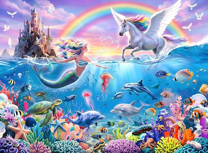 Puzzles for Kids Ages 6-8 8-10 Year Old - Mermaid Unicorn Puzzle for,200 Piece Jigsaw Puzzle for Learning Educational Puzzles Toys for Boys and Girls