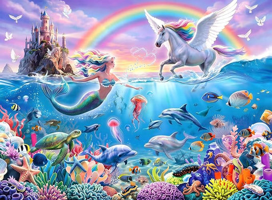 Puzzles for Kids Ages 6-8 8-10 Year Old - Mermaid Unicorn Puzzle for,200 Piece Jigsaw Puzzle for Learning Educational Puzzles Toys for Boys and Girls