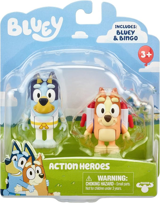 Bluey Action Heroes Toy Figures Set of 2, Articulated Character Toys with Karate and Jet Pack Figurines, Small Action Figures for Kids Ages 3+