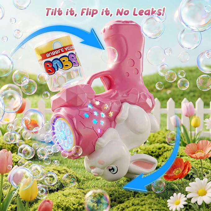 2 Pack Bubble Gun for Kids, Rabbit Bubble Machine for Toddler with LED Lights, 12000+ Bubble/Min, 360° Leak-Proof Bubble Blower Blaster Toy, Outdoor Summer Play, Easter, Wedding & Birthday Gifts