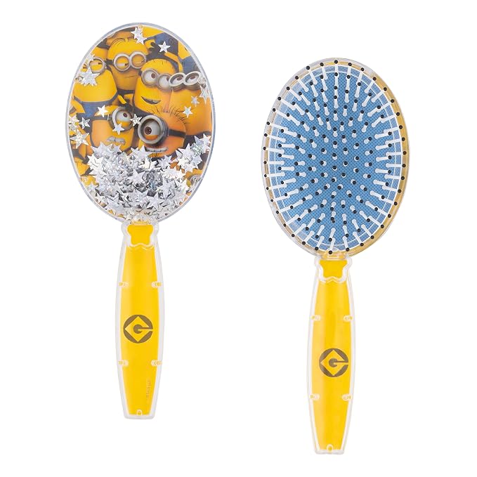 Minions Hair Brush with Magical Sparkling Stars Confetti - Kids Hair Brush Ages 3+