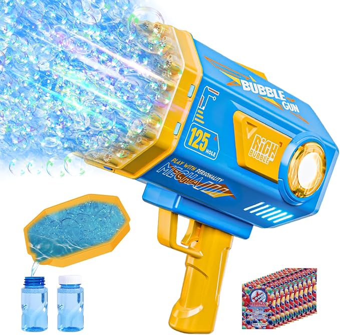 Deserthome Bubble Gun, 125 Holes Bubble Machine with Lights, Bubble Guns for Kids Ages 4-8 Year Old, Big Bubble Gun Blaster for Wedding, Easter Outdoor Toy Birthday Bubble Maker Party Favors (Blue)