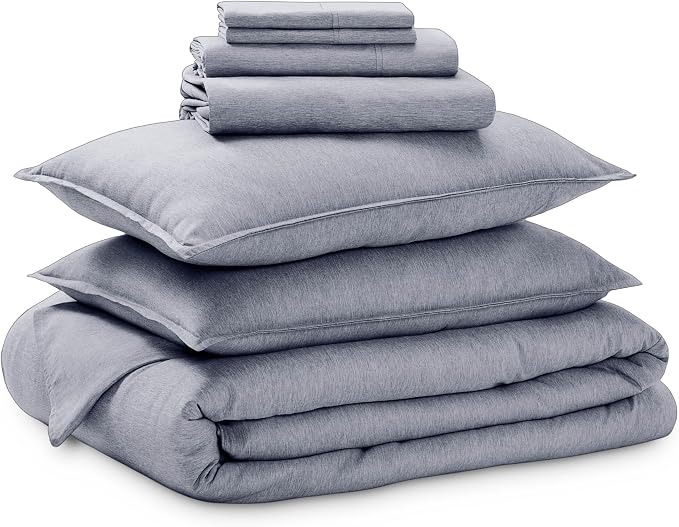 Bare Home Bed-in-A-Bag 7 Piece Comforter & Sheet Set - Queen - Goose Down Alternative - Ultra-Soft 1800 Premium Bedding Set - Cationic (Queen, Heathered Midnight Blue)