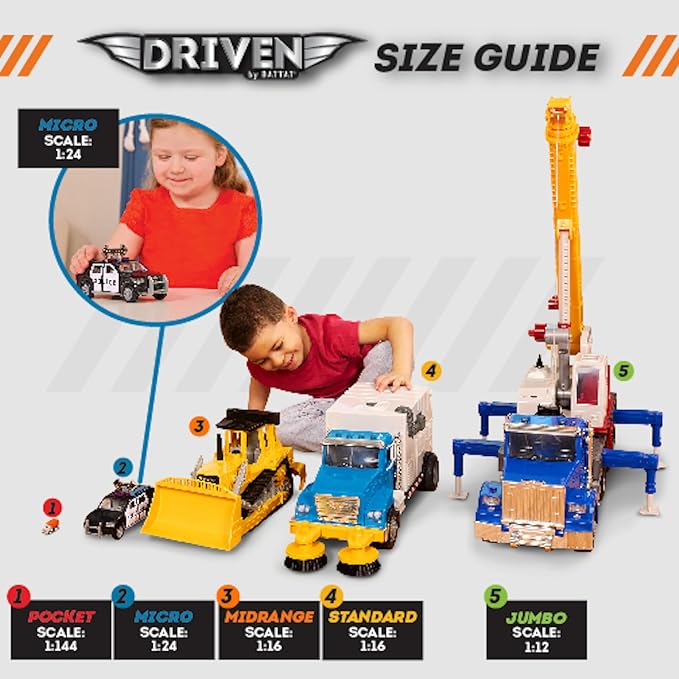 Driven by Battat – 7-Inch Telehandler Forklift Toy with Lights & Sounds, Movable Parts, Construction Vehicle for Boys & Girls, Durable Design, Realistic Details, Gift 3+ Years Toy for Kids