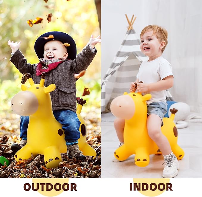 Giraffe Bouncy Animal Hopper for Toddlers, Inflatable Bouncing Hopper Toys, Outdoor Indoor Ride on Horse Bouncer Hopping Toys, Birthday Gifts for Boys Girls 18 Months 2 3 4 5 6 Years Old
