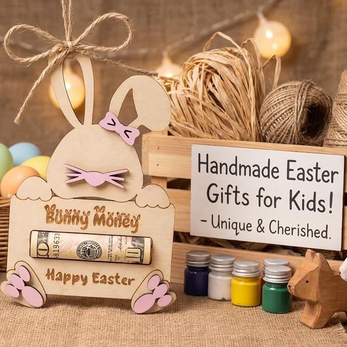 Easter Bunny Money Holder for Cash Gift, Cards Holder Basket Tag, Stuffers for Kids, Children, Teens, Gifts for Boy, Girl, Grandchildren, Pink Easter Basket Decorations & Gifts Ideas