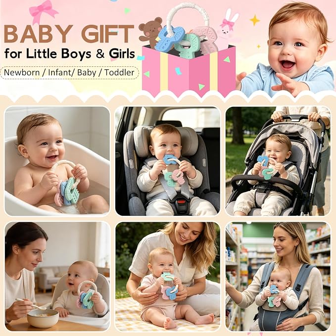 Baby Teething Toys Silicone Baby Keys Teether Over 3 Months - Sensory Chew Toys - Baby Teether for Teething Relief - BPA Free Infant Toys Baby Shower Gifts