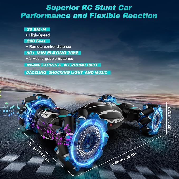 Fosgoit RC Cars, Gesture Sensing Stunt Car Toys for Boys Girls 6-12 Year Old, 2.4Ghz 4WD Hand Remote Control Toy 360° Rotate Transform Off-Road Drift with Lights Music, Birthday Xmas Gifts for Kids