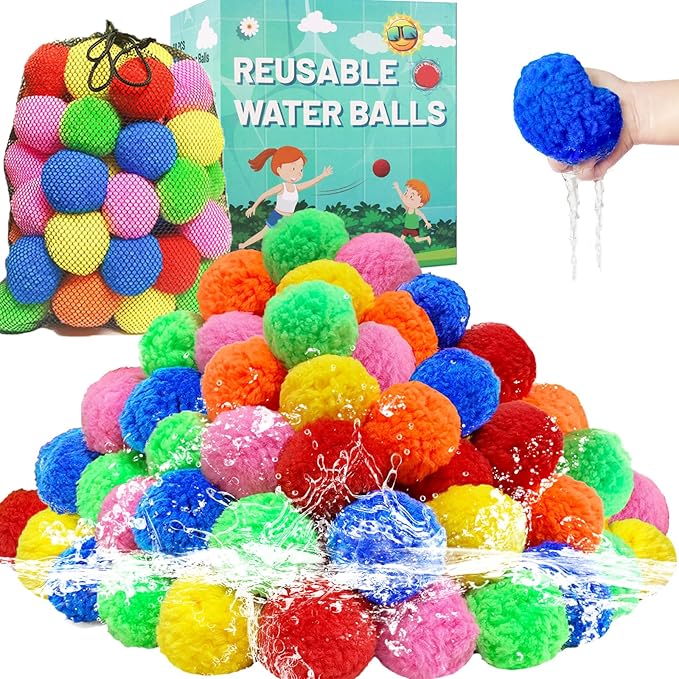 BEFANS 60 Pcs Reusable Water Balls, Reusable Water Balloons for Outdoor Toys and Games, Water Toys for Kids and Adults Boys and Girls - Summer Toys Ball for Pool and Backyard Fun