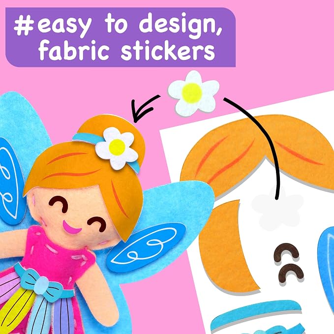 EZCRA Fairy Sewing Kit for Kids Ages 4-8 - 4 Beginner Kids Sewing Crafts Projects - No-Mess Arts & Crafts for Girls - Gift for Kids with Felt Stickers