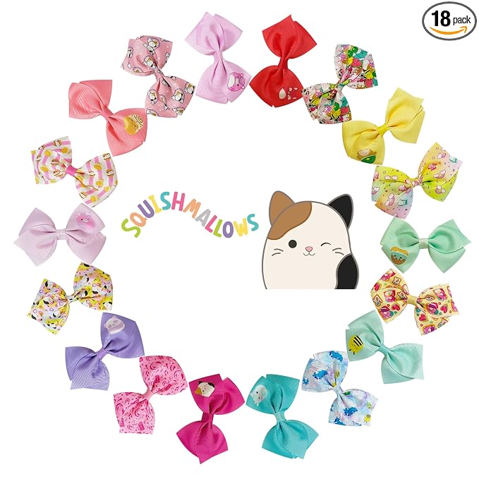 LUV HER Special Squishmallows Hair Accessories for Girls -18pc Hair Bow with Aligator Clips, Age 8+