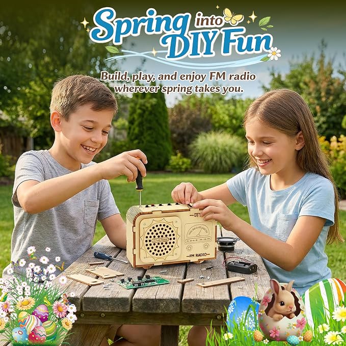 FM Radio Kit, STEM Toys for Ages 8-13, DIY Wooden 3D Puzzle to Build a Working FM Radio, Educational Science Kit for Kids 8-12+, 88-108 MHz