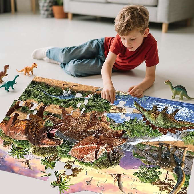 Jumbo Floor Puzzle for Kids,48 Piece Dinosaur Large Jigsaw Puzzles for Toddlers Ages 3-5,Children Learning Preschool Educational Dinosaur Toys,Christmas Birthday Easter Gifts for Boys Girls Ages 4-8