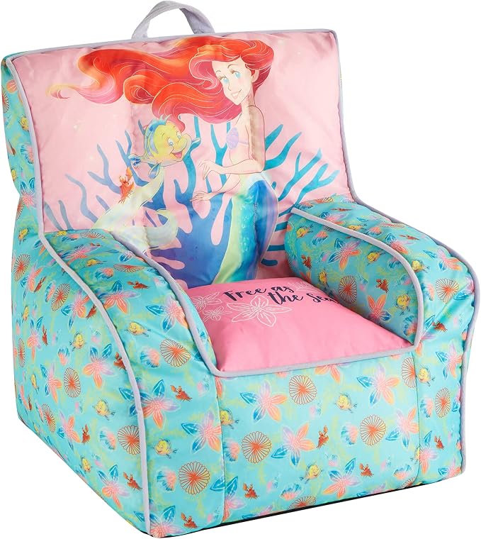 Disney Little Mermaid Kids and Toddler Canvas Bean Bag Chair with Piping & Top Carry Handle