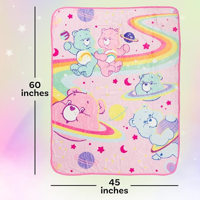 Silver Buffalo Care Bears Rainbow Cosmic Space Featuring Cheer Bear and Wish Bear 45" x 60" Fleece Throw, Soft and Cozy Blanket, 250 GSM