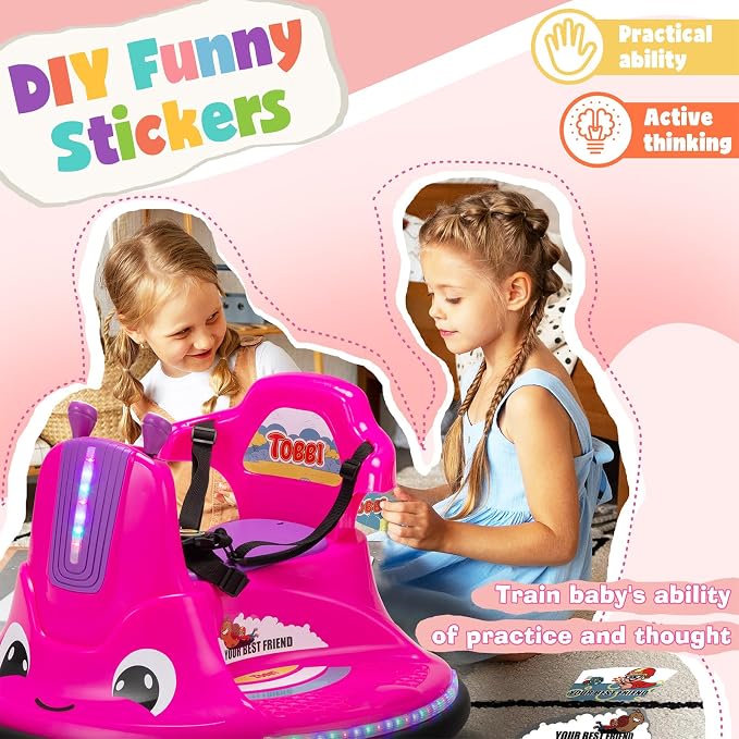 TOBBI Kids Electric Ride On Snail Shape Toy, 12V Battery Powered Toddler Bumper Car with Parent Remote Control/Funny Stickers/360 Degree Spin for Children of Aged 1-6-Azzure