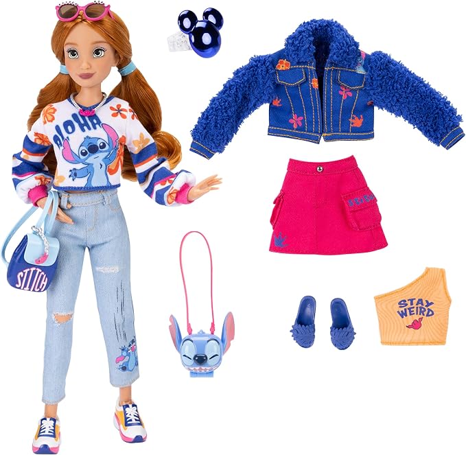 Disney ILY 4EVER Fashion Dolls Red Hair Stitch 11.5" Tall with 13 Points of Articulation, Two Complete Mix-and-Match Outfits and Mickey Ring for You!