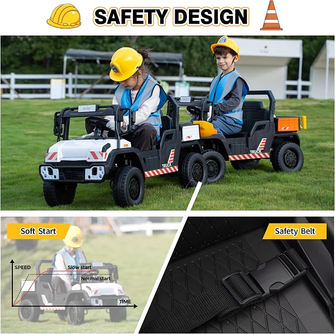 TOBBI 12V Electric Kids Dump Truck Toy, Toddlers Ride On Car with Parent Remote Control, Battery-Powered 4 Wheels Off-Road Vehicle to Drive with Auto Trailer/Horn/LED for Chirdren 3-8 Years-White