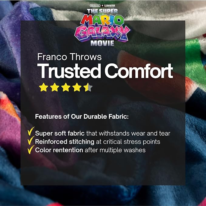 The Super Mario Galaxy Movie Throw Blanket, Yoshi, Soft Cozy Decorative Blanket for Couch, Bed, or Gaming Room (100% Officially Licensed Product) by Franco Collectibles