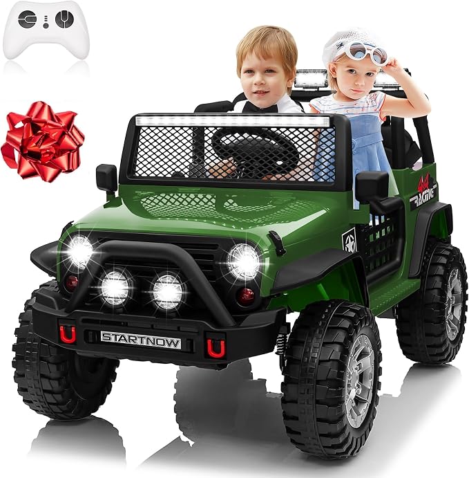 24V 4WD Ride on Truck Car w/800W Motors, 2 Seater, Remote Control, Gift Flower, 3 Speeds, Pop Music, Power 4 Wheels, 24 Volt Ride on Toy Cars for Big Kids Boys Girls, Green