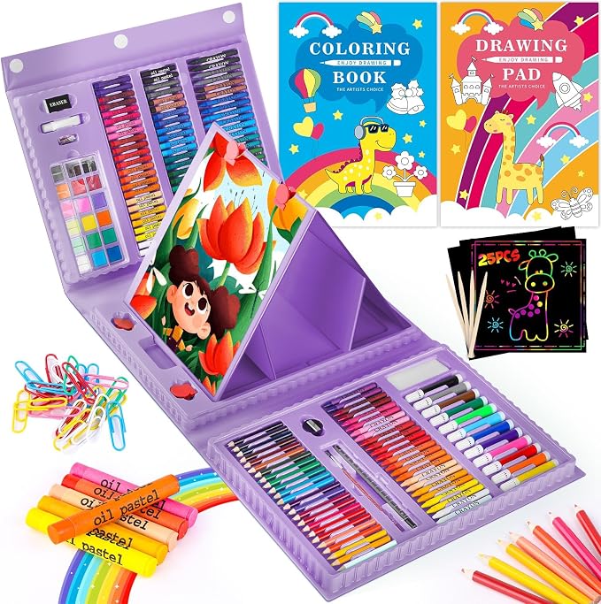 iBayam Stocking Stuffers for Adult, Art Supplies, Arts and Crafts for Artist, Christmas Gifts, Office Supplies, Art Set Case with Trifold Easel, Sketch Pads