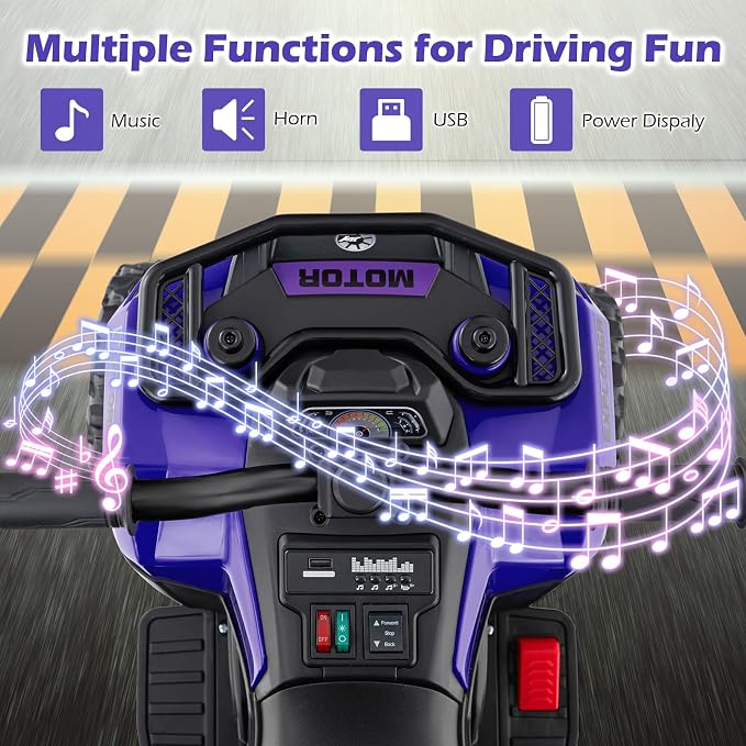 OLAKIDS Kids ATV with Spray Function, Remote Control, Storage Trunk, 6V Toddler Ride on Toy, Purple
