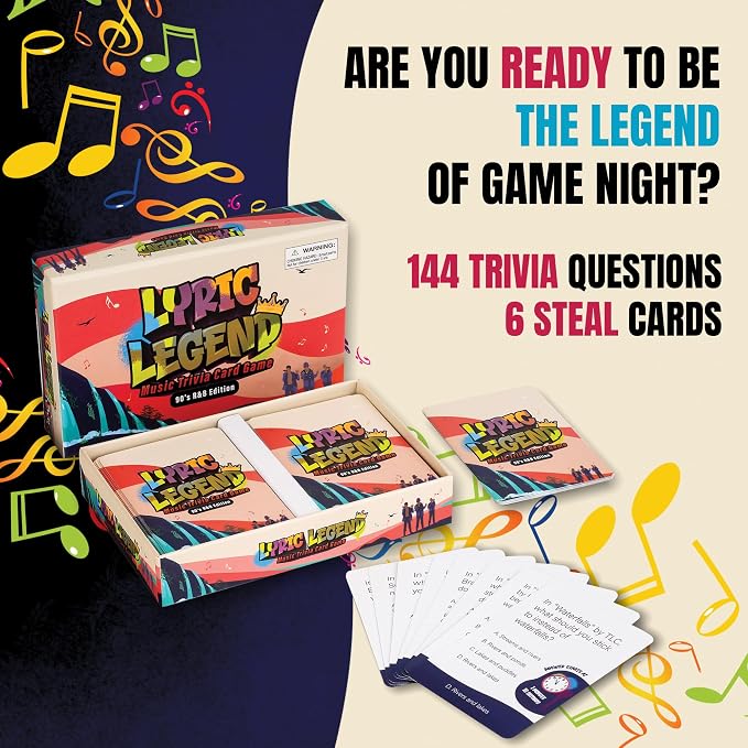 Lyric Legend 90’s R&B Music Trivia - Adult Games for Game Night - Good for Groups – Finish The Lyrics Party Game - Multiple Choice, Listen While You Play with Included Playlist!