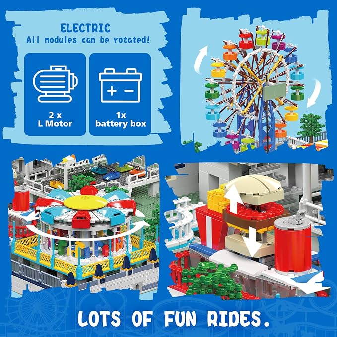 Mould King Large Amusement Park Building Set, DIY Eight-Major Electric Model Kits Include Ferris Wheel, Carousel, etc, Modular Design, Collectible Home Decoration for Teens, Adults(5220 Pcs)