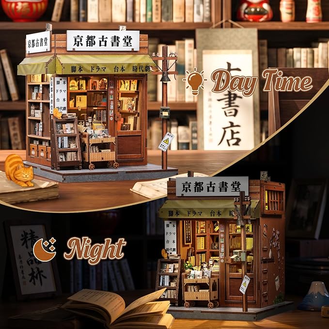 CUTEBEE Book Nook Kit - DIY Miniature House Japanese Kyoto Bookstore, Dollhouse Booknook for Adults, Tiny House Bookshelf Decor 3D Wooden Puzzle Gifts (Antique Bookery of Kyoto)