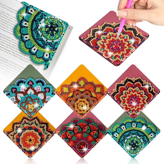 WIVICO 6 pcs Diamond Painting Bookmarks, DIY Diamond Art Kits for Adults, Book Corner - Protecting Bookmark Craft Supplies Kits for Book Lovers(Mandala Flower)