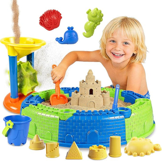 LUCKFUTURE 25 PCS Toddler Sand Toys for Ages 18+ Months - Sandbox Toys Set with Bucket, Shovels, Molds & Funnel, Easy Assemble No Tools Needed, Indoor Outdoor Beach Toys for Boys Girls