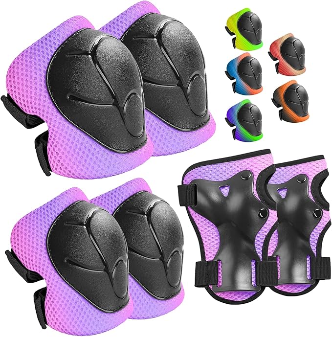 Wemfg Kids Protective Gear Set Knee Pads for Kids 3-14 Years Toddler Knee and Elbow Pads with Wrist Guards 3 in 1 for Skating Cycling Bike Rollerblading Scooter